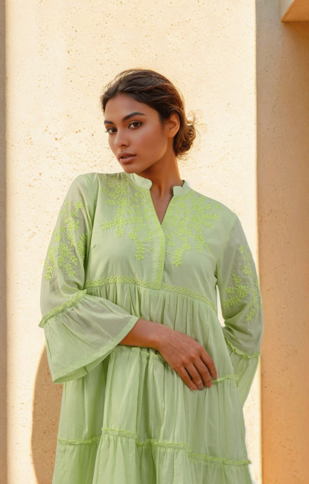 Lime Whisper Tiered Dress