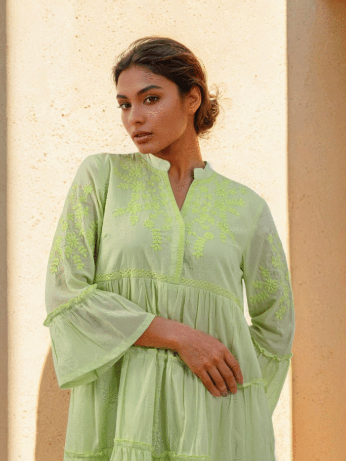 Lime Whisper Tiered Dress